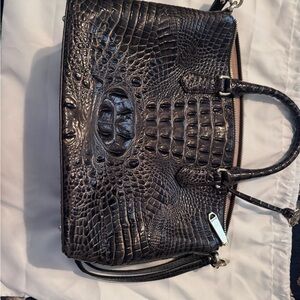 Brahmin Black Crocodile-Embossed Satchel